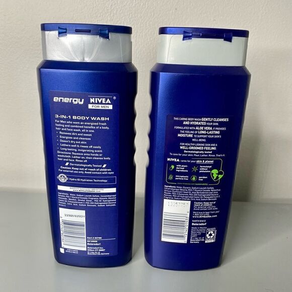 NEW! (2-PACK) Nivea Men Body Wash Mixed Lot Hydration & ENERGY For MEN - Picture 2 of 2